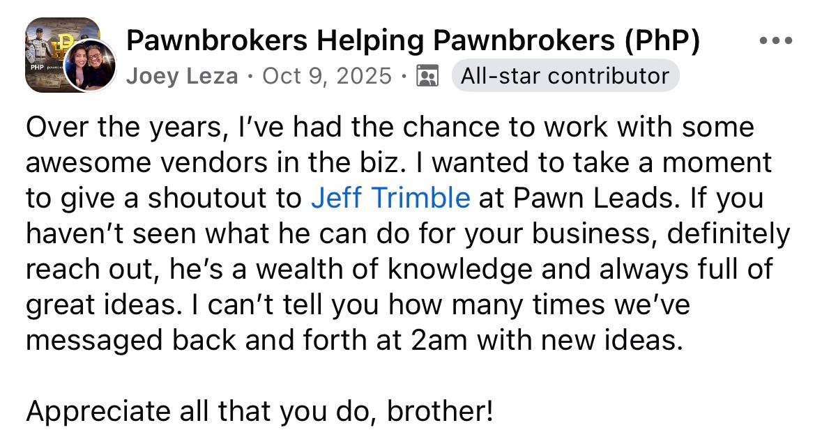 Facebook praise from Joey Leza