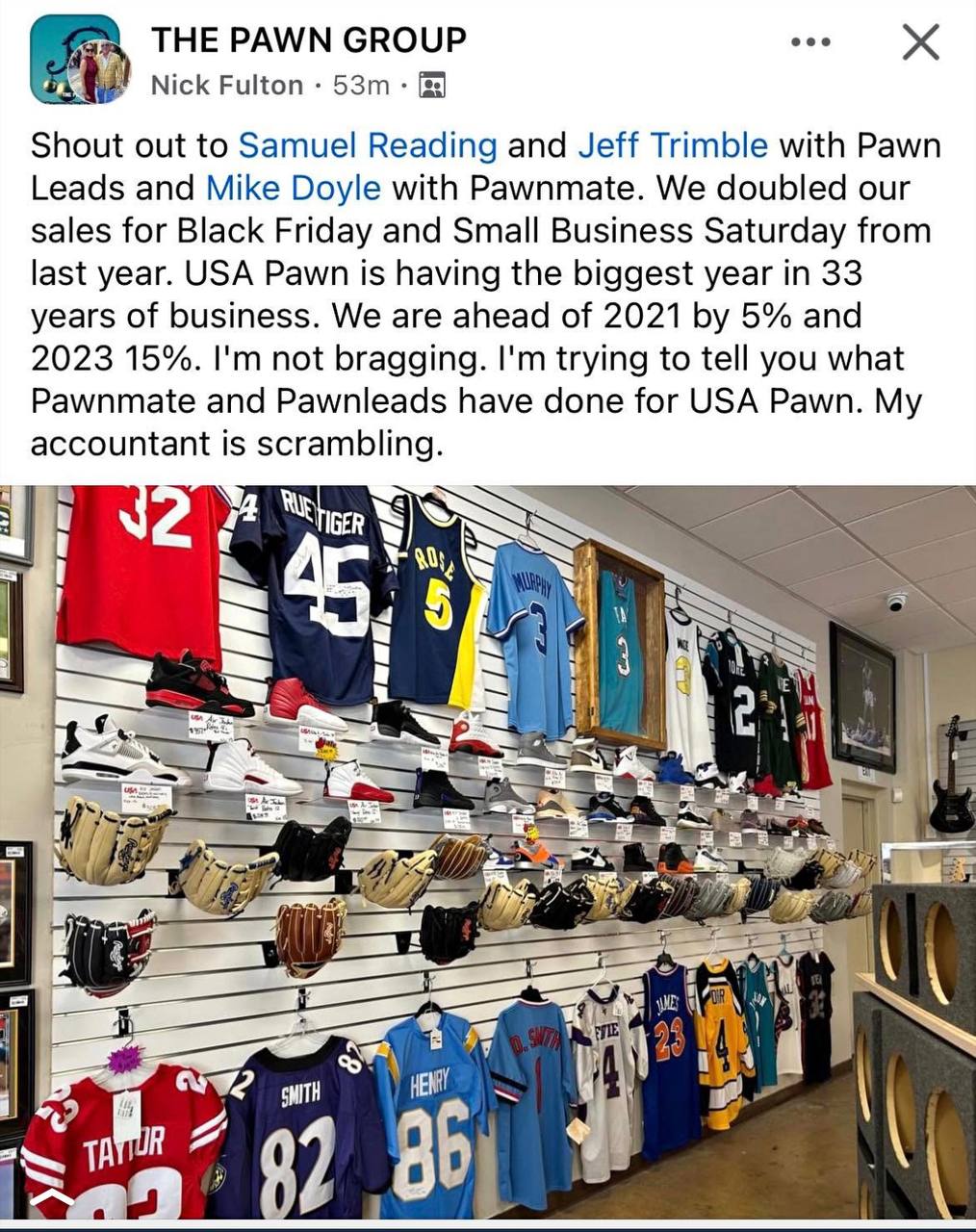 Facebook post: USA Pawn is having the biggest year in 33 years of business