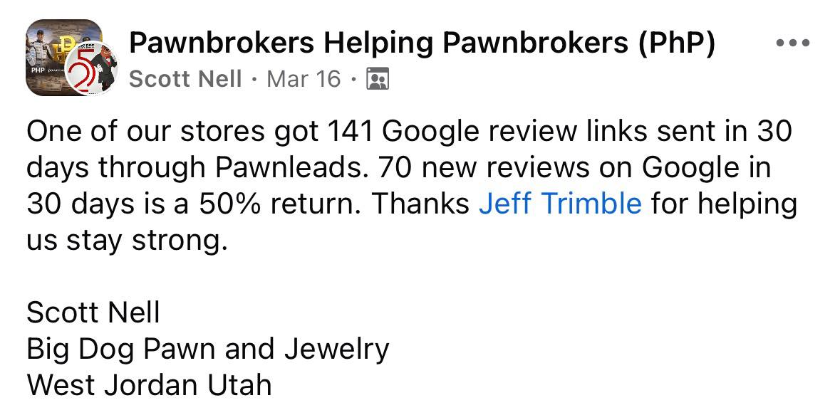 Facebook post from Scott Nell of Big Dog Pawn